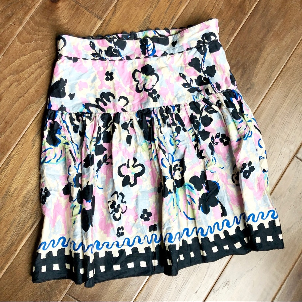 Anthropologie Anna Sui Floral Flower Skirt 4 Pink